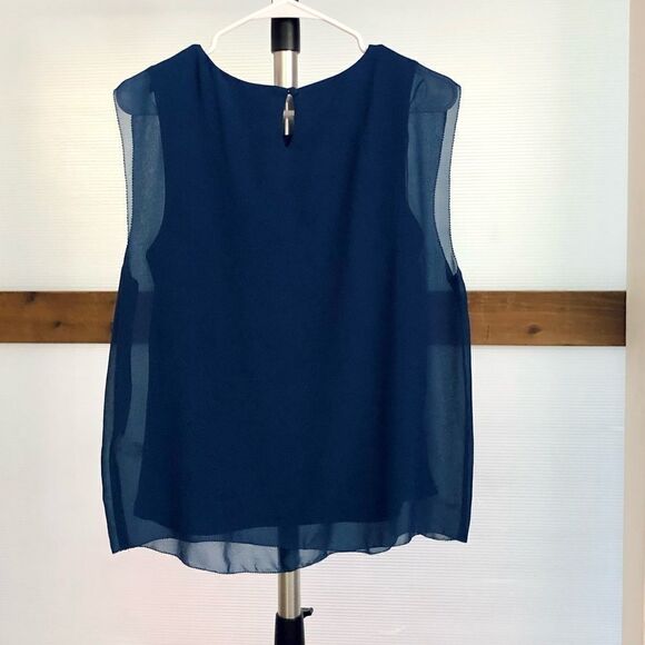 Simply VERA VERA WANG Flowy Dark Cobalt Blue Lined Sleeveless Blouse / Sz PL - Picture 4 of 6
